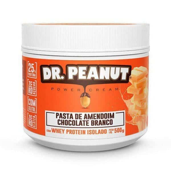 Pasta de Amendoim Chocolate Branco Com Whey Protein Isolado (500gr) – Dr. Peanut